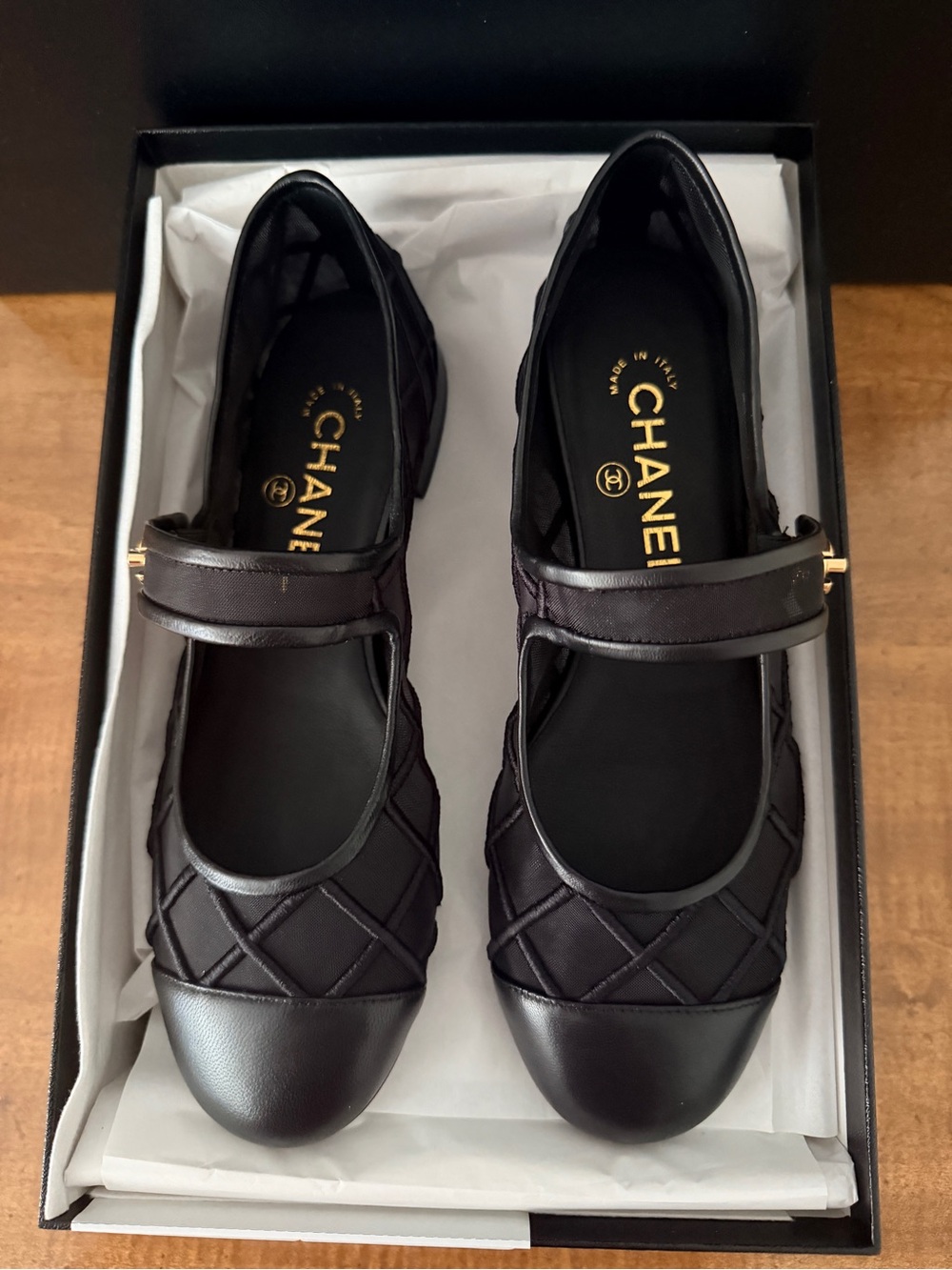 CHANEL Black Quilted Mary Jane Flats with Gold CC - Picture 2 of 8